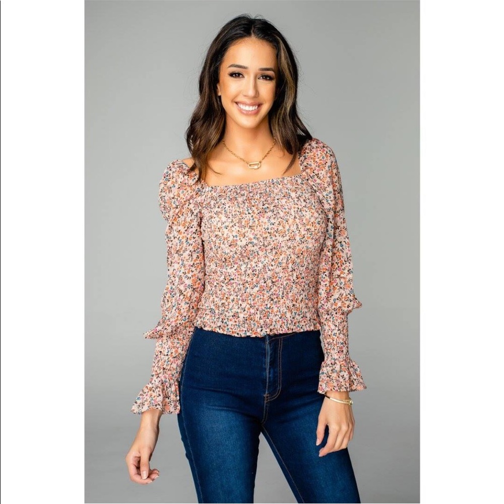 CASSIE SMOCKED LONG SLEEVE TOP - BOUQUET